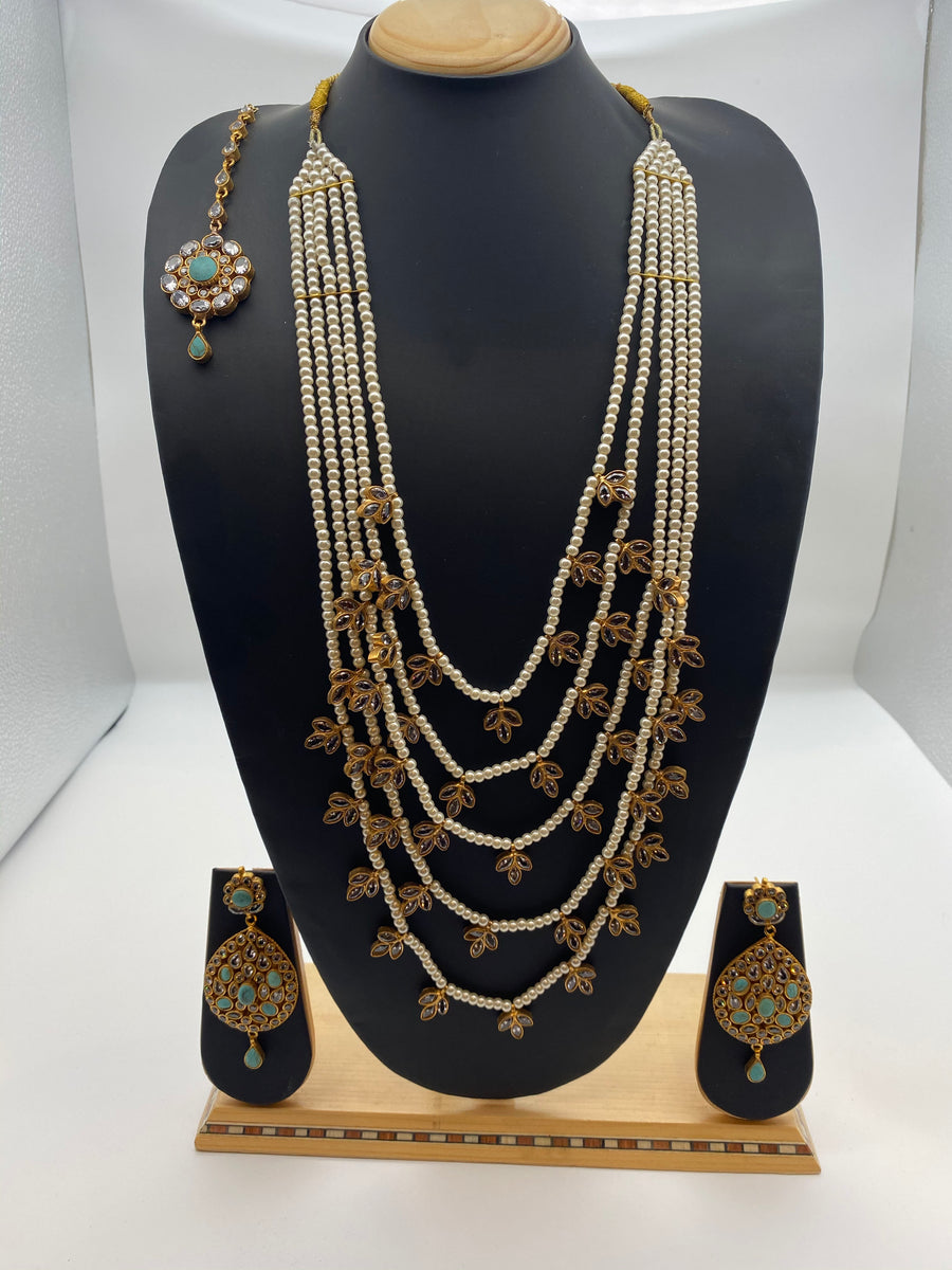 Bridal Precious Silver Aqua Green Stones in Gold Plated Base Rangoli Online Jewellery