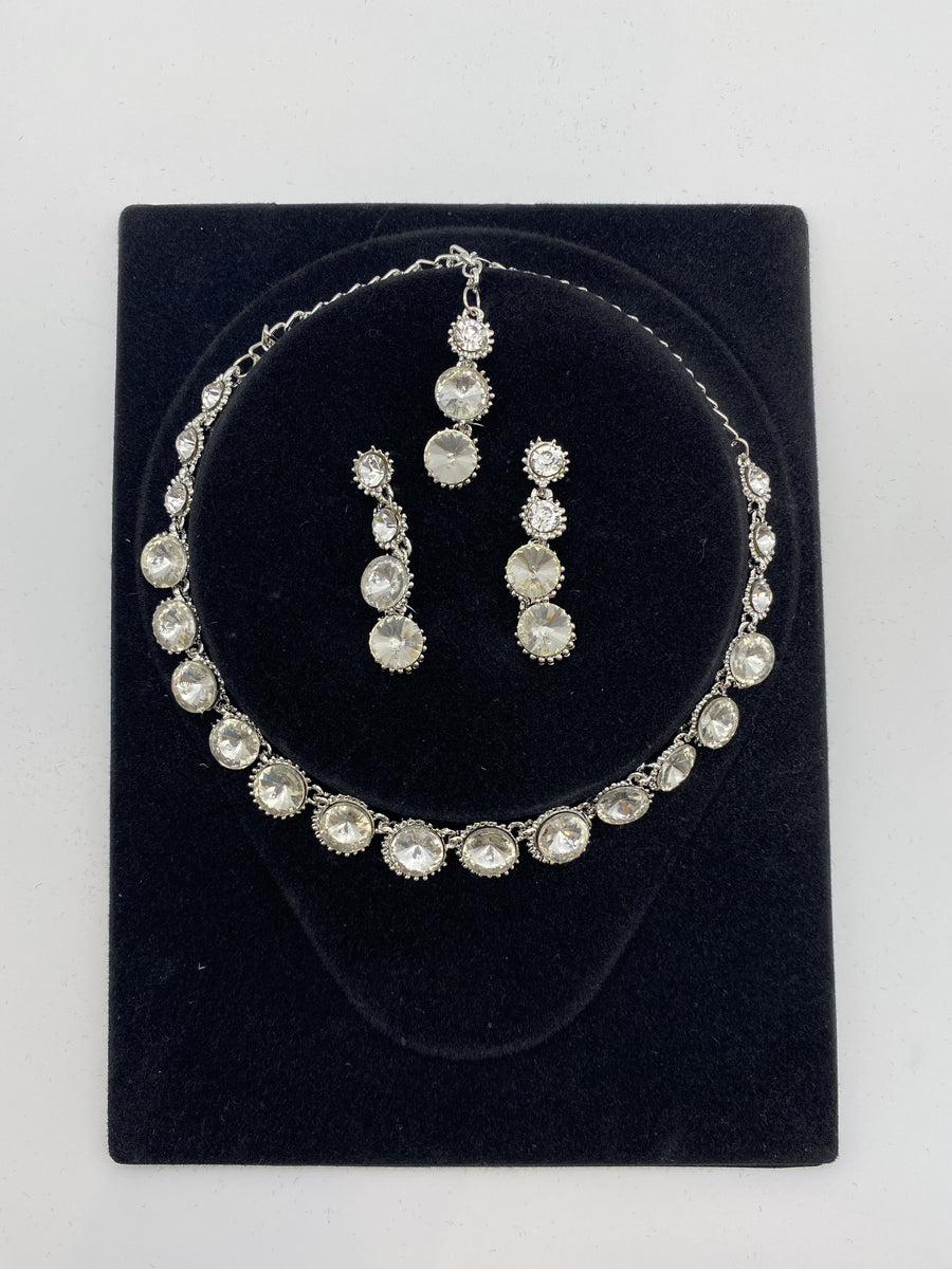 Kids Set Silver Base and Rhinestones with Earrings and Tikka