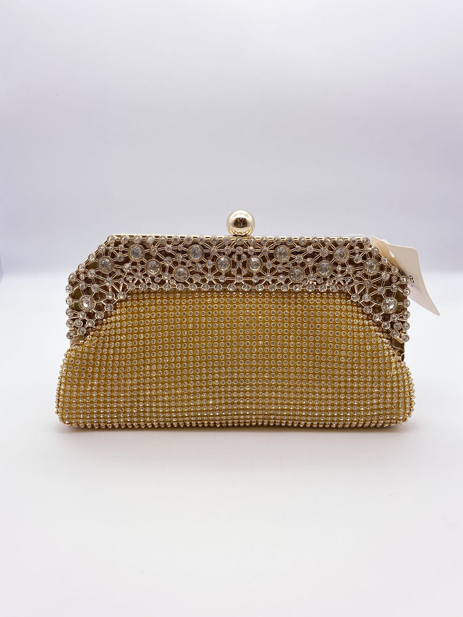 Party Clutch Bag Silver Rhinestones Comes With A Chain
