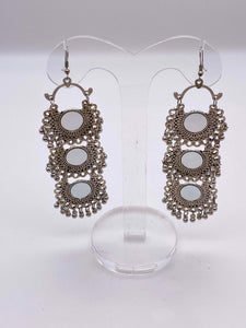 Afghani Earrings - Rustic Silver Base with Mirrors