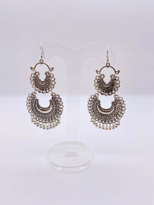 Afghani Earrings - Half Moon Base, Silver Base