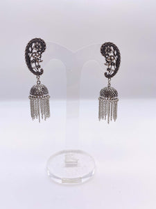 Afghani Earrings - Rustic Silver Base Flower Design