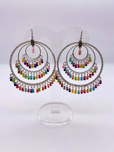 Afghani Earrings - Mulitcoloured Beads in Rustic Silver Base