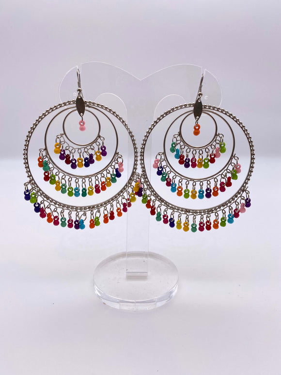 Afghani Earrings - Mulitcoloured Beads in Rustic Silver Base