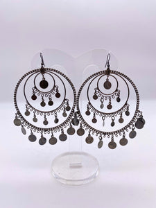 Afghani Earrings - Rustic Drak Silver with Charcoal Grey Base