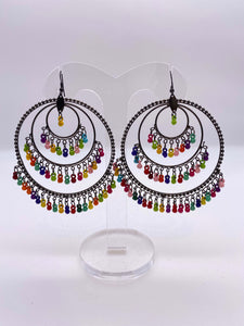 Afghani Earrings - Black Base with Multicoloured Beads