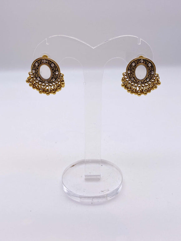 Afghani Earrings - Rustic Gold Base with Mirrors and Gold Bead Droppings