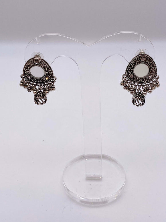 Afghani Earrings Studs with Jhumki Earrings in Silver Base