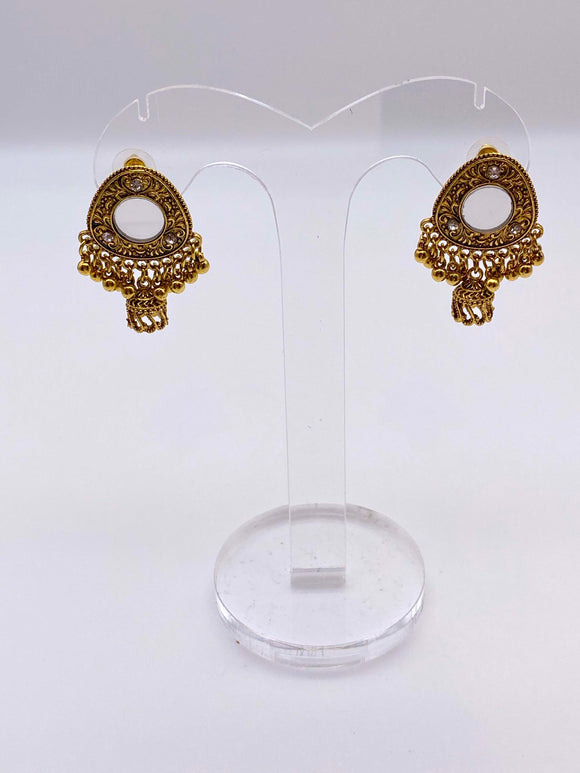 Afghani Earrings - Studs with Jhumki Earrings in Antique Gold Base