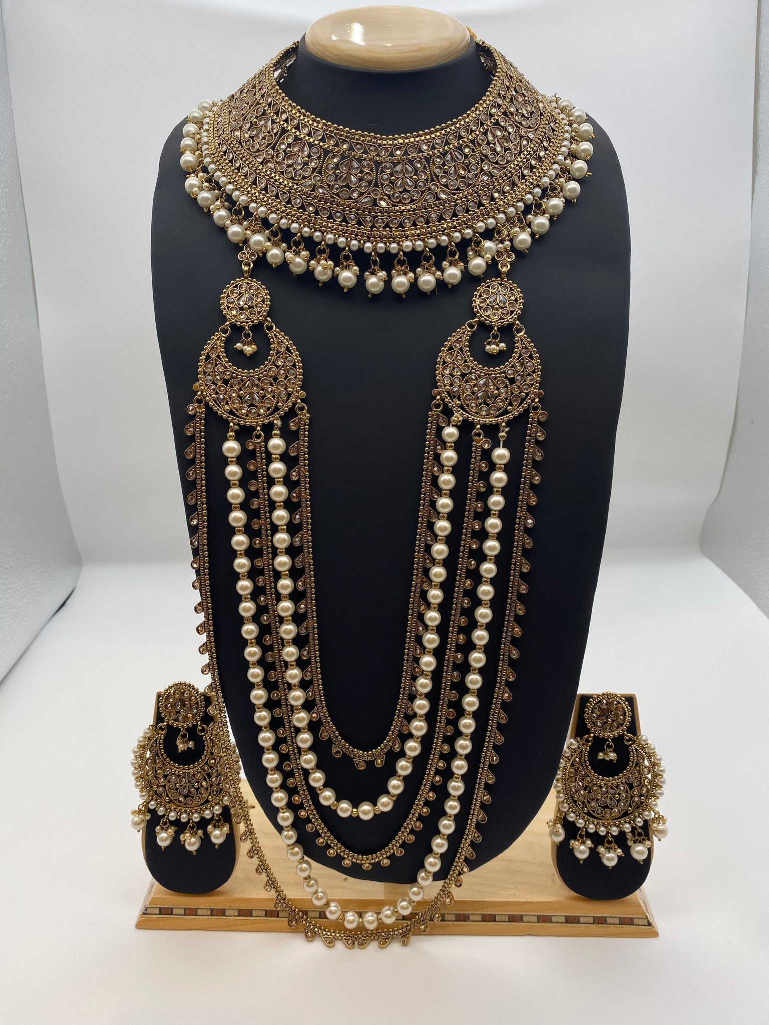 Bridal Reverse American Diamond Antique Gold Base Rangoli Online Jewellery