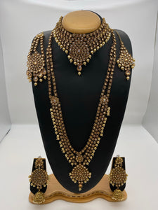 Bridal Reverse American Diamond with Ivory Pearls and Gold Base