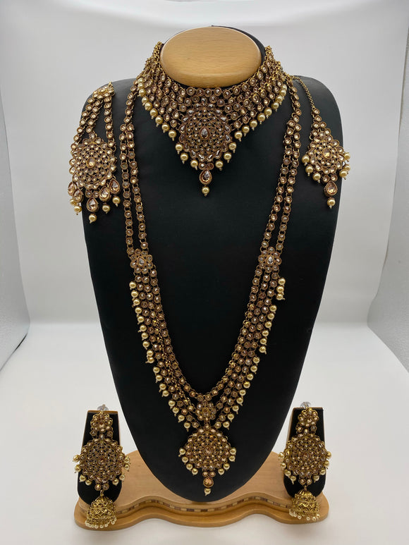 Bridal Reverse American Diamond with Ivory Pearls and Gold Base