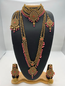 Bridal Peachy Pink Beads Reverse American Diamond