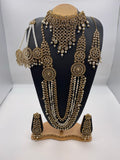 Bridal Silver Stone & White Pearls Antique Gold Base