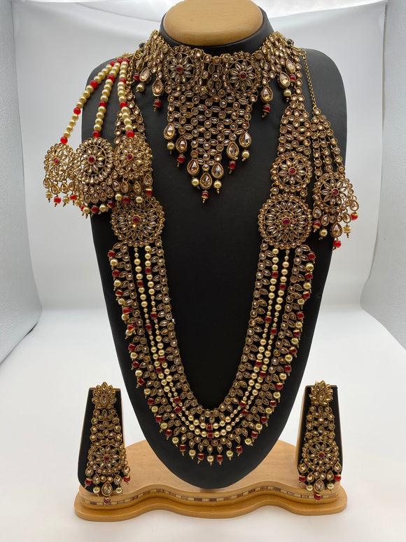 Bridal Ivory Pearls with Maroon Beads Reverse American Diamond Set