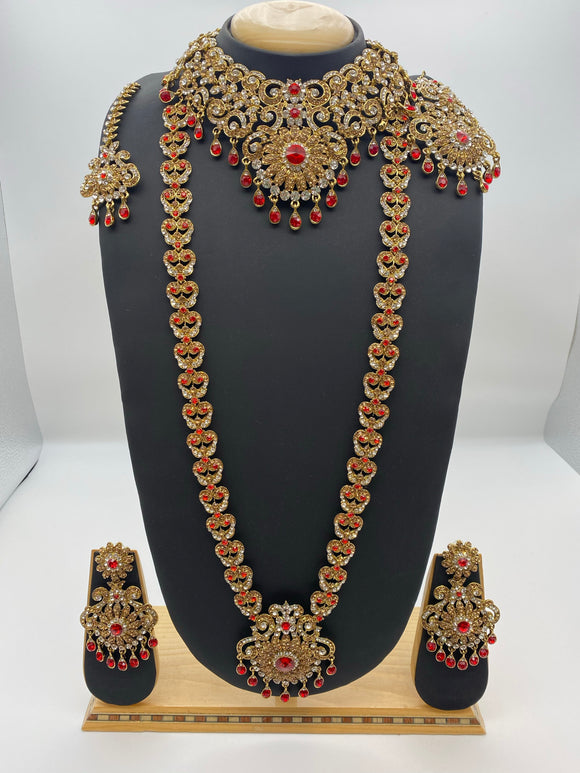 Bridal Red & Silver Stones in Antique Gold Base