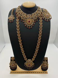 Bridal Maroon & Silver Stones in Antique Gold Base