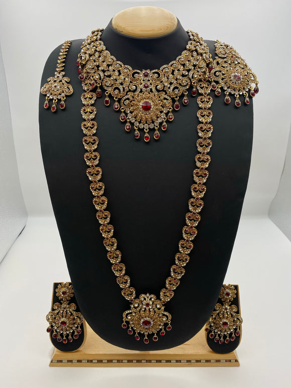 Bridal Maroon & Silver Stones in Antique Gold Base