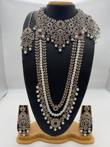 Bridal Royalty Collection with White Pearls & Maroon Stones