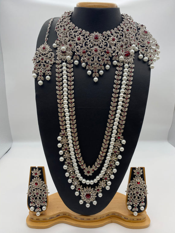 Bridal Royalty Collection with White Pearls & Maroon Stones