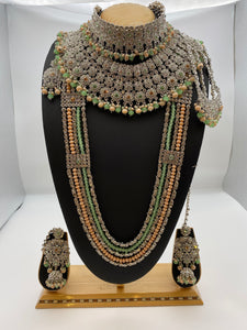 Bridal Mint Green & Peach Stones and beads in a Silver Base