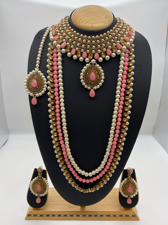 Bridal Baby Pink Beads Off-White Pearls Antique LCT Stones