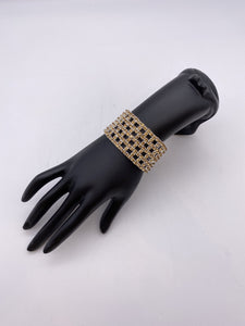 Silver Base & Antique Gold Stones Stretchy Box Bracelet