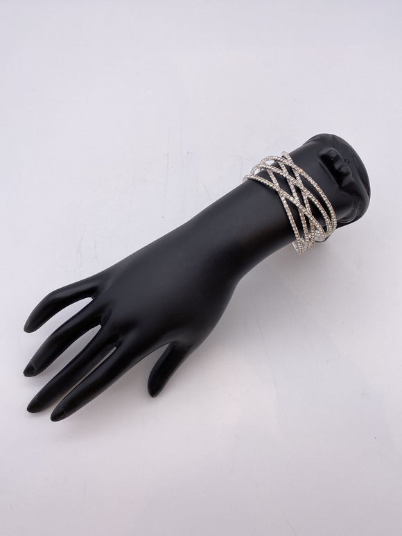 Silver Base & Silver Stones Adjustable Bracelet