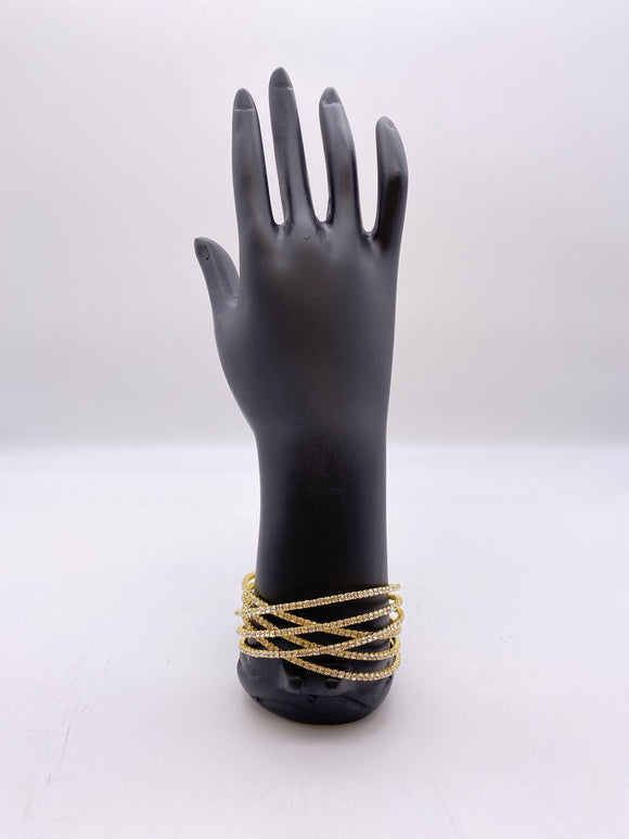 Gold Base & Silver  Stones Adjustable  Bracelet