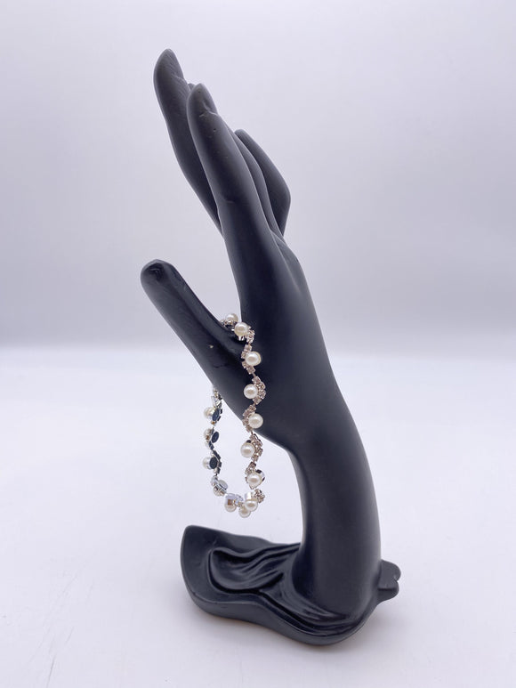Silver Base Rhinestones With Pearls Single Tier