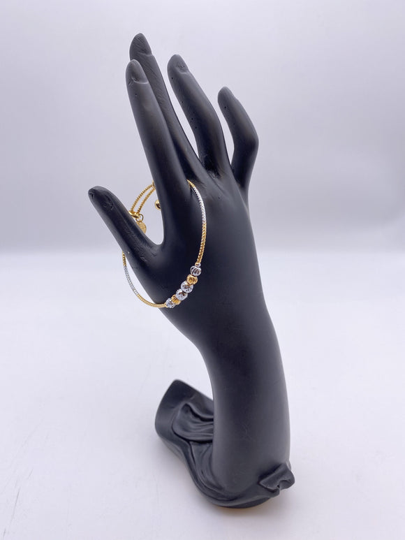 Gold  Silver Textured Base & Beads  Bracelet - Adjustable