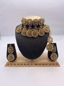 Choker Set in Light Peach and Ivory Pearls with Earrings and Tikka