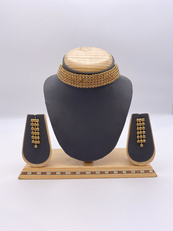 Simple Choker for Adults and Kids, Antique LCT Gold Stones with Earrings