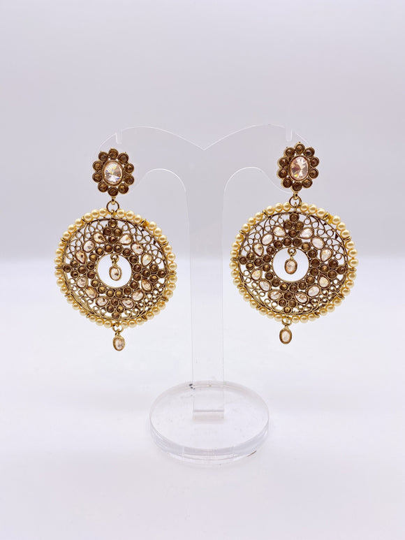Gemstone Earrings - Crystal Rhinestones & Cream Yellow Pearls