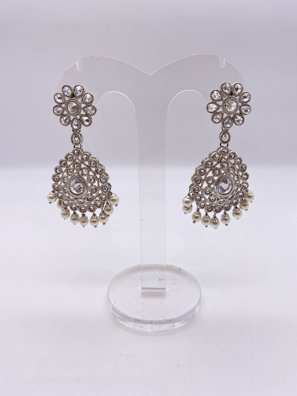 Gemstone Earrings - Crystal Rhinestones and White Pearls