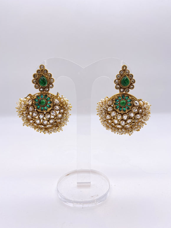 Gemstone Earrings - Tree Green Rhinestones and Gold Beads