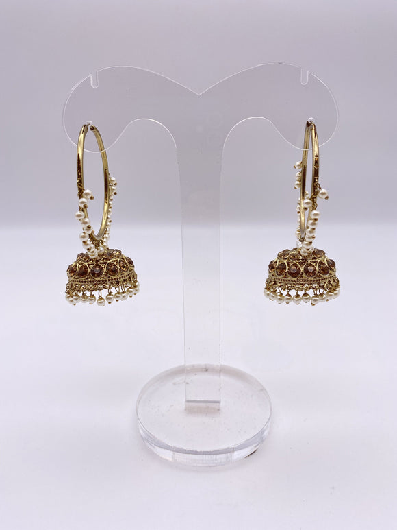 Gemstone Earrings - Off White Pearls, Antique Gold Base