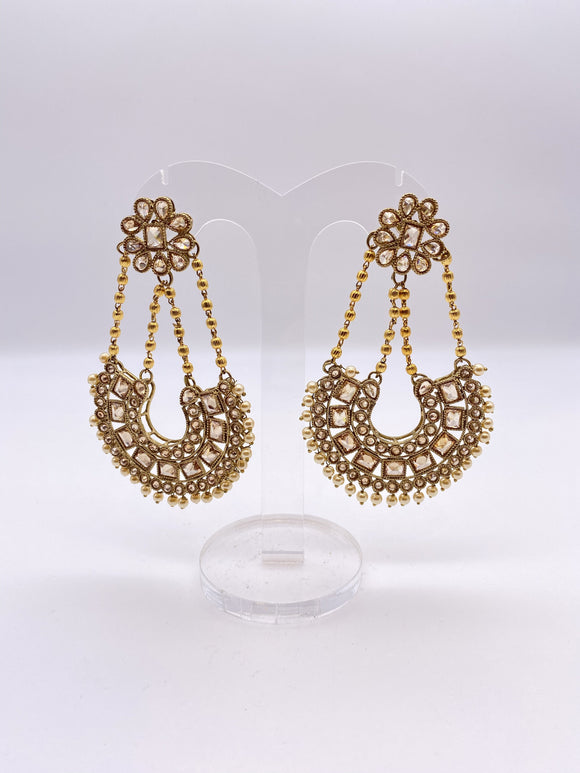 Gemstone Earrings - Cream Tellow Pearls with Gold Beads
