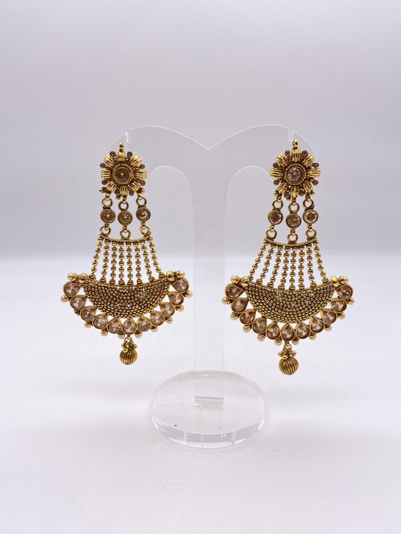 Gemstone Earrings - Antique Gold Crystal Rhinestones, with Polki Style Beads