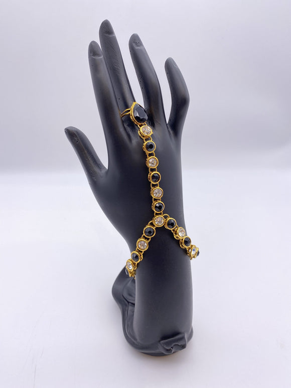Kids Handpiece in Gold Base with Black Gem Stones - Ajudstable Bracelet