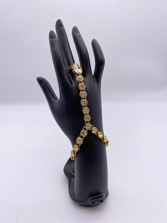 Kids Handpiece Gold Base with Silver Gem Stones with Adjustable Bracelet and Ring