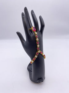 Kids Handpiece Hot Pink Gem Stones with Gold Base Adjustable Bracelet
