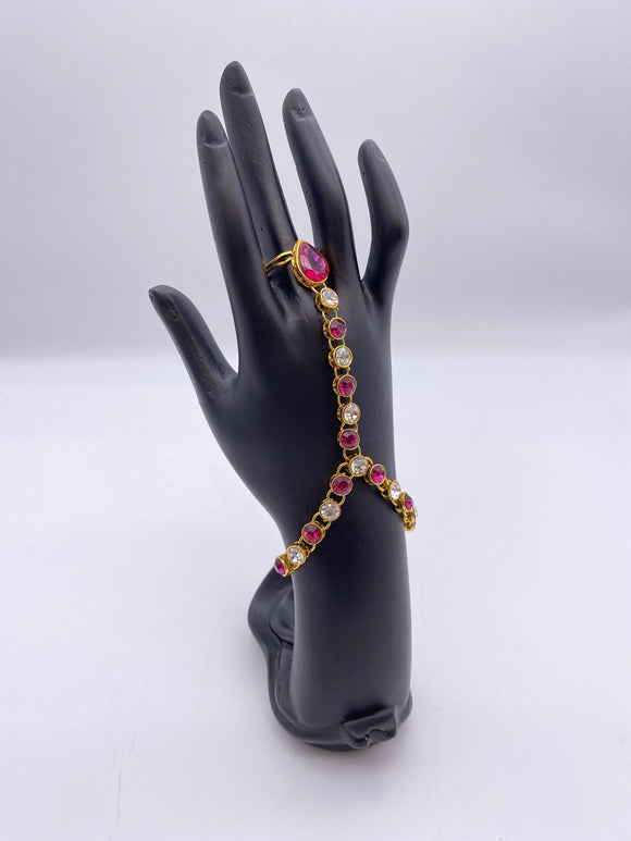 Kids Handpiece Hot Pink Gem Stones with Gold Base Adjustable Bracelet