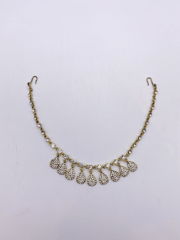 Headchain with Silver Rhinestone in Gold Base - Can Be Worn Straight or As a Headpiece