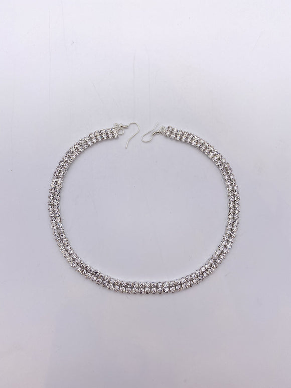 Headchain with Silver Rhinestone Double Strand - Can Be Worn Straight or As a Headpiece