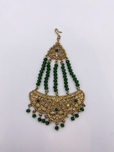 Emerald Green Rhinestones Jhumar with Crystal Beads Rangoli