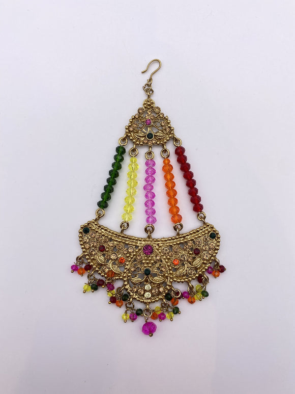 Multicoloured Rhinestones Jhumar with Crystal Beads