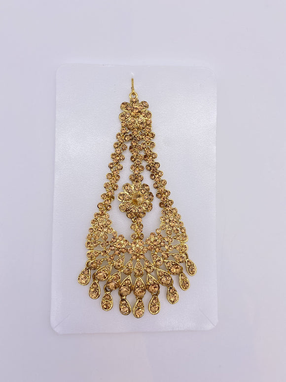 Antique Gold Rhinestone Jhumar in a Gold Base