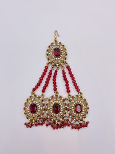 Marron Rhinestone Jhumar in Maroon Crystal Beads