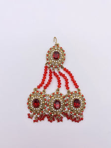 Red Rhinestone Jhumar in Red Crystal Beads